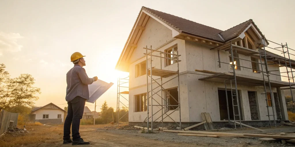 Investor reviewing renovation plans to meet fix and flip loan requirements.