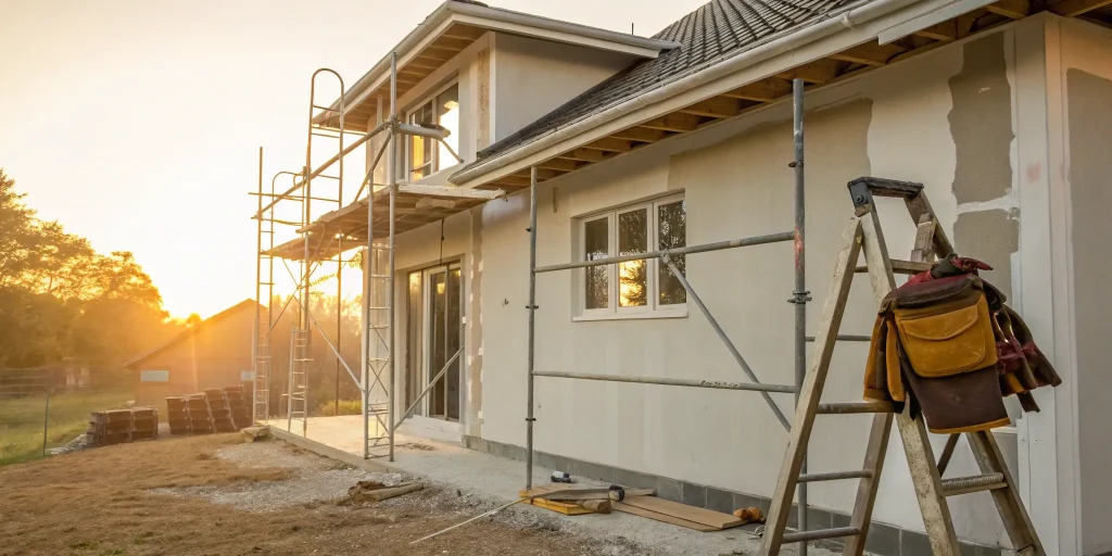 House under renovation, a project funded by hard money loans for flipping houses.
