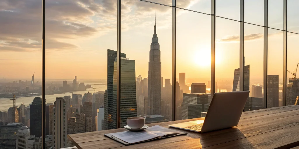 An investor's desk with a laptop for researching the best DSCR lenders of 2026.