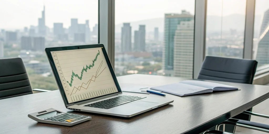 Laptop with property cash flow charts for securing the best investor loans.