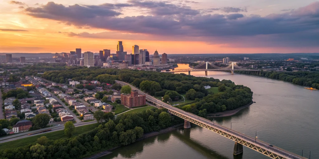 A city bridge at sunset, a path for investors from a bridge loan to a DSCR loan.