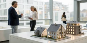 Portfolio loan for multiple properties discussed by lenders and investors with model homes.