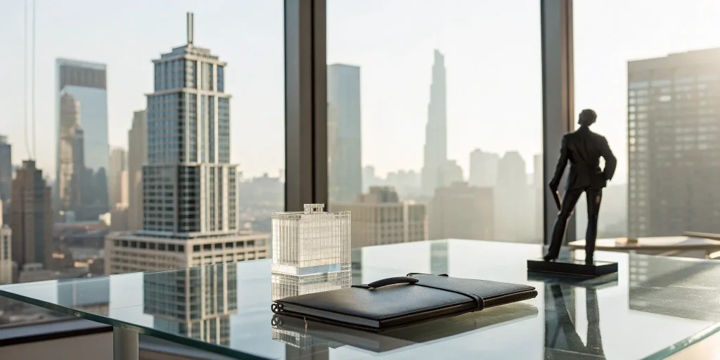 Office desk with a portfolio representing a collection of assets for non-recourse loans.