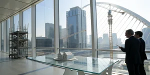 Investors overlooking a construction project financed with a bridge to permanent loan.