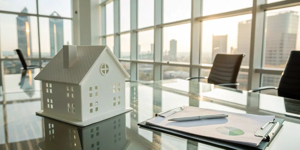 Model house and paperwork for one of the best no income verification mortgages.