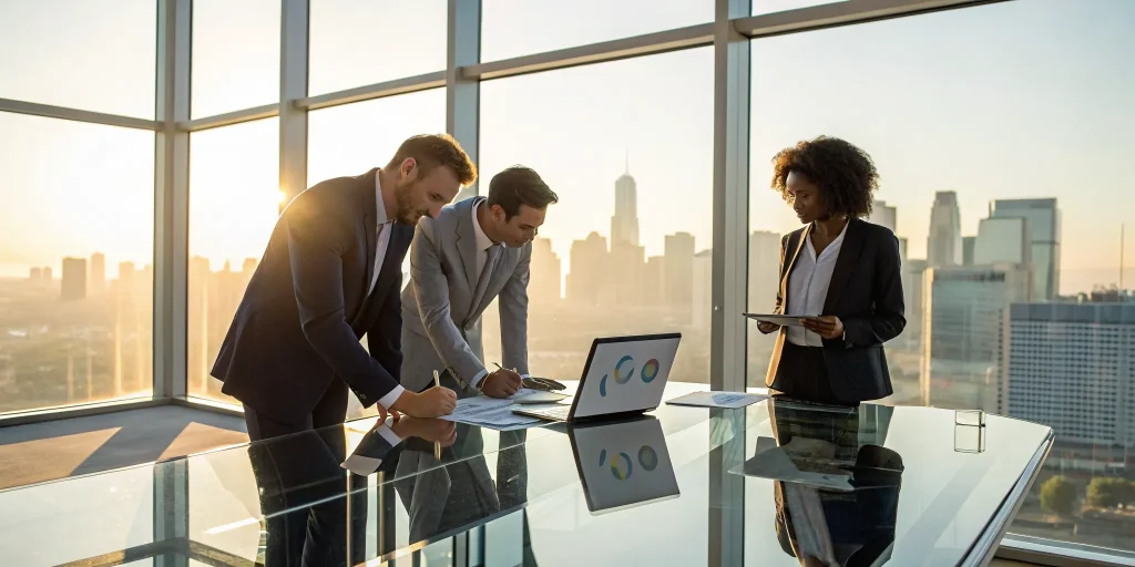 A mortgage broker meets with a lender to choose a partner program.