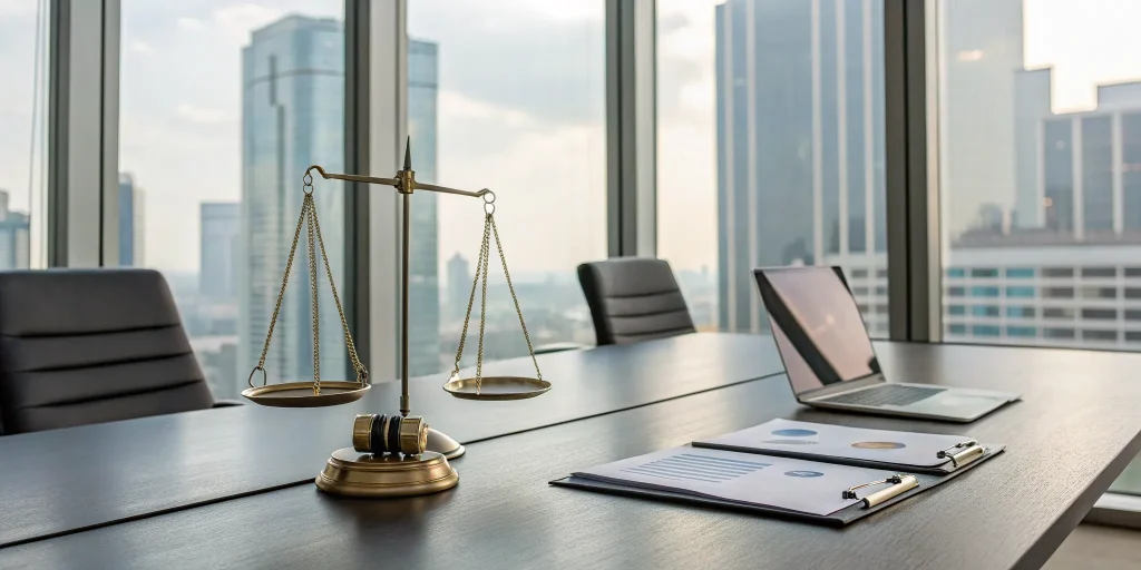 Scales of justice and documents on a desk to compare non recourse portfolio loan rates.