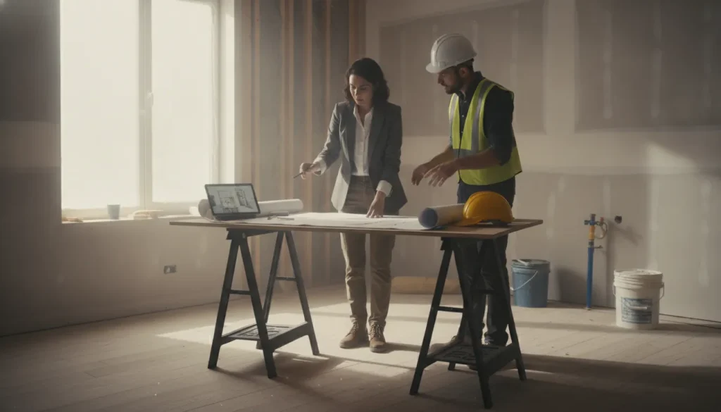 Investor reviewing renovation plans for an acquisition rehab loan