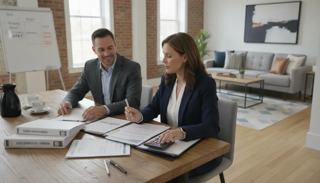 Real estate investor reviewing BRRRR financing documents